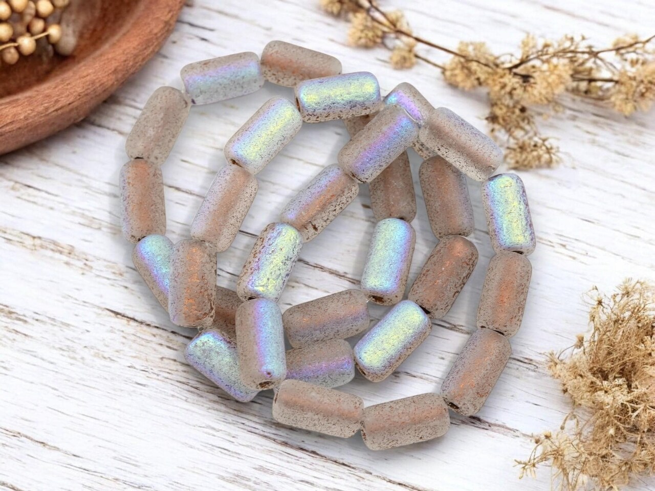 Bronze Washed Etched Crystal AB Tube Beads - Choose Your Size